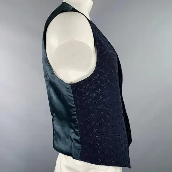 CARLO PIGNATELLI Size 44 Navy Embroidery Acetate Wool Vest